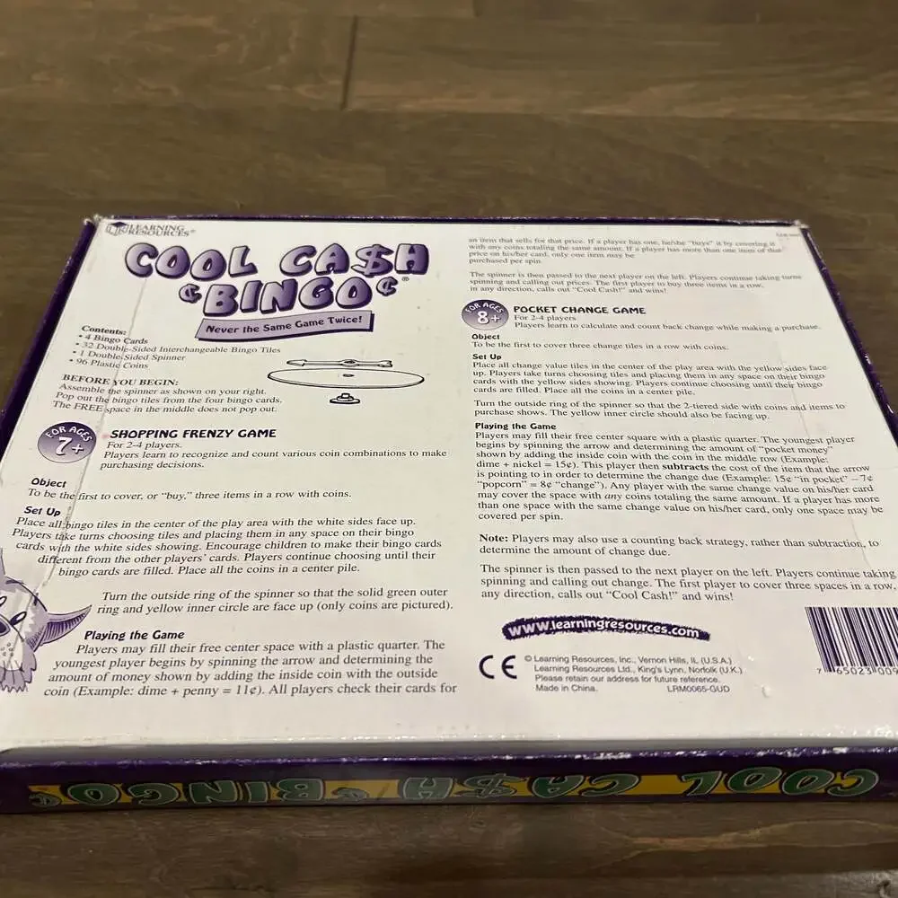 Learning Resources Cool Cash Bingo Math‎ Game LER 0095 Money Skills Addition Sub